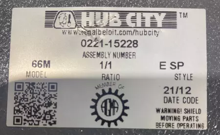 Hub City 0221-15228 Right Angle Gear Box, Ratio 1:1 