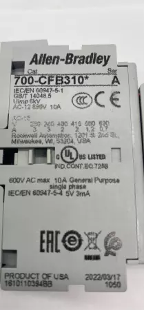 Allen-Bradley 700-CFB440EJC SER.A General Purpose Contactor, 10A 690VAC 24VCoil 