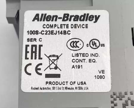 Allen-Bradley 100S-C23EJ14BC SER.C Safety Contactor 23A, 24VAC  24VDC Coil 