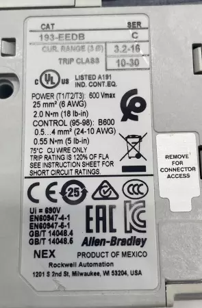 Allen-Bradley 100S-C23EJ14BC Safety Contactor 24VAC 23A W/193EEDB Overload Ry 