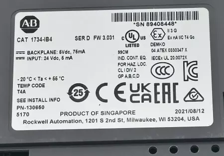 Allen-Bradley 1734-IB4 SER.D 8-Point Digital Input Module, 24VDC 