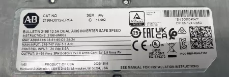 Allen-Bradley 2198-D012-ERS4 SE.C Kinetix 5700 Dual Axis Safe Speed Drive 12.5A 