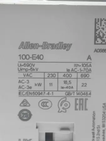 Allen-Bradley 100-E40KJ00 Contactor 600VAC 60A 