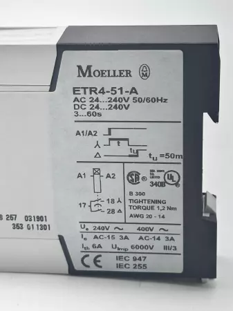 Moeller ETR4-51-A Time Delay Relay, 24-240 VAC/DC  3-60s 