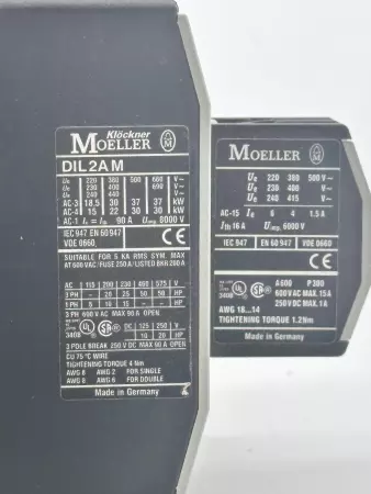 Moeller DIL2AM Contactor 600V 90Amp W/11DILM Auxiliary Contact 