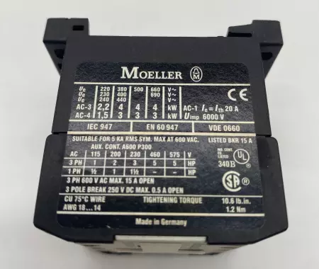 Moeller DIL EM-01-G Contactor 3-Pole 600V 15Amp 