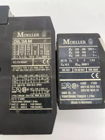 Moeller DIL0AM Contactor 600VAC 35Amp W/31DILM Aux. Contactor 