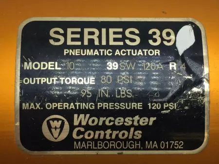 Worcester Controls 10-39SW-120A Series 39 Pneumatic Actuator 