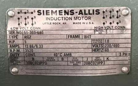 Siemens-Allis 51-303-680 AC Induction Motor, 5HP Frame 184T 