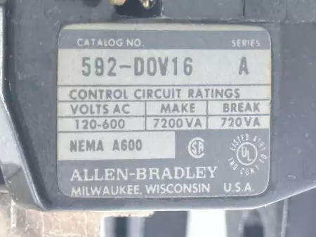 Allen-Bradley 592-D0V16 SER.A Overload Relay, 600VAC 125A 