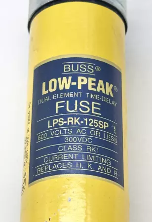 Bussmann LPS-RK-125SP Low-Peak Time Delay Fuse, 600VAC 300VDC 125Amp, Class RK1 