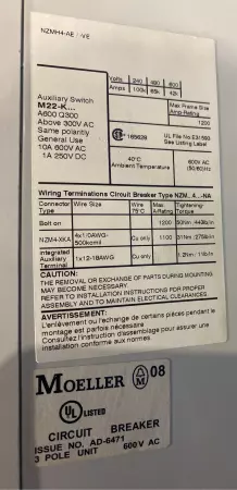 Moeller NZMH4-VE800-NA Handle Circuit Breaker, 600VAC 800Amp 