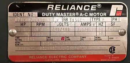 Reliance B77C8071N-SH AC Motor, 1.5HP Frame FK56C 