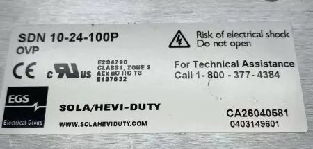 Sola SDN 10-24-100P Hevi-Duty Power Supply, 24VDC Out 