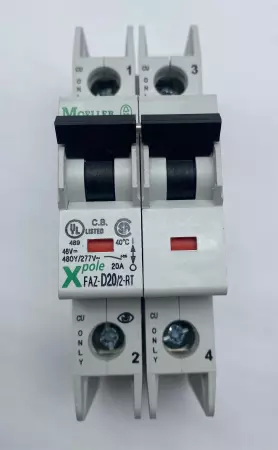 Moeller FAZ-D20/2-RT 2-Pole Circuit Breaker, 480Y/277VAC 20Amp 