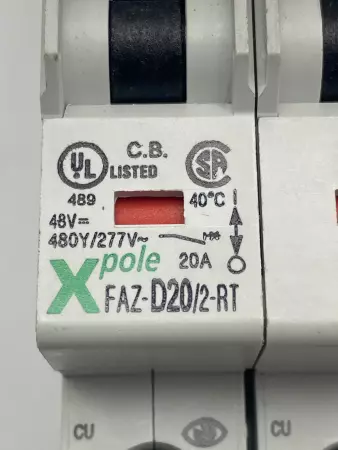 Moeller FAZ-D20/2-RT 2-Pole Circuit Breaker, 480Y/277VAC 20Amp 