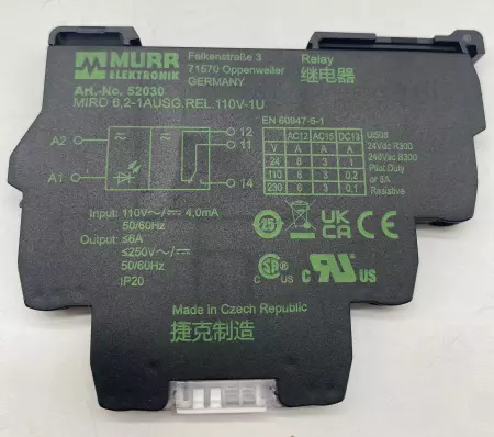 Murrelektronik 52030 Interface Relay, Input 110V 4mA Output 6A 250V 