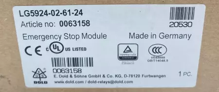 Dold LG5924-02-61-24 Emergency Stop Module, 24VDC 250VAC 3A 