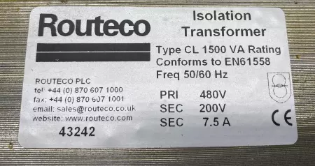 Routeco EN61558 Transformer 1.5kVA 