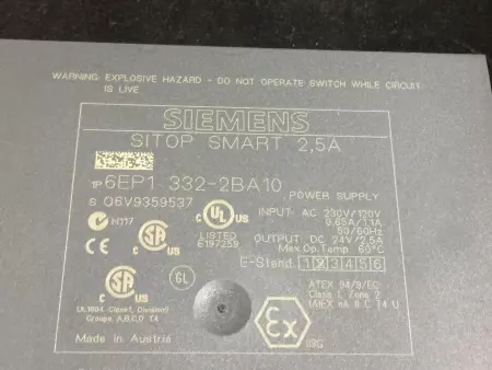  SIEMENS 6EP1332-2BA10 SITOP SMART 2.5A POWER SUPPLY 24VDC TESTED/CLEANED 