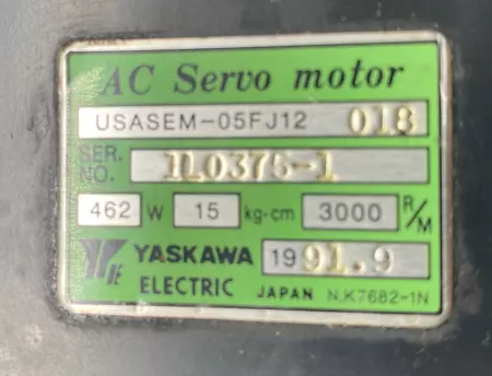 Yaskawa Electric USASEM-05FJ12 AC Servo Motor, 462W 