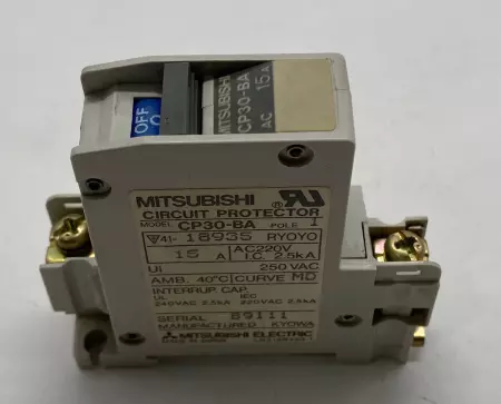 Mitsubishi Electric CP30-BA 15A Circuit Protector, 250VAC 15Amp 1-Pole 