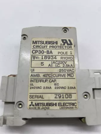 Mitsubishi Electric CP30-BA 5A Circuit Protector, 250V 5Amp 1-Pole 