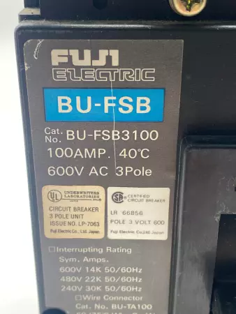 Fuji Electric BU-FSB3100 3-Pole Circuit Breaker, 600VAC 100Amp 