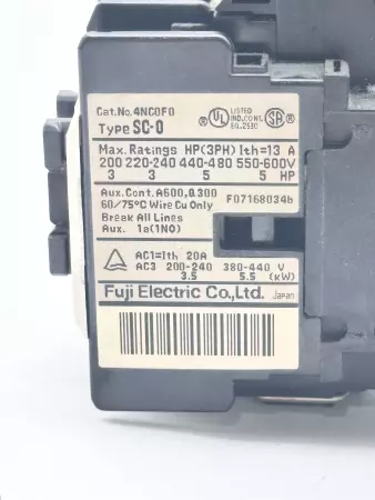 Fuji Electric 4NC0F0 Contactor Max. 600V 20Amp 