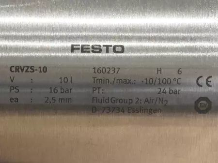 Festo 160237 Air Reservoir 10Lt 16Bar, CRVZS-10 