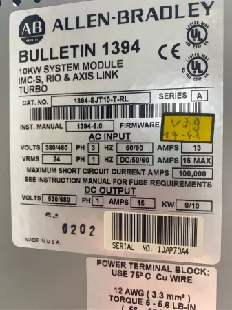 Allen-Bradley 1394-SJT10-T-RL SER.A Servo Drive Controller 10kW (No Cover) 