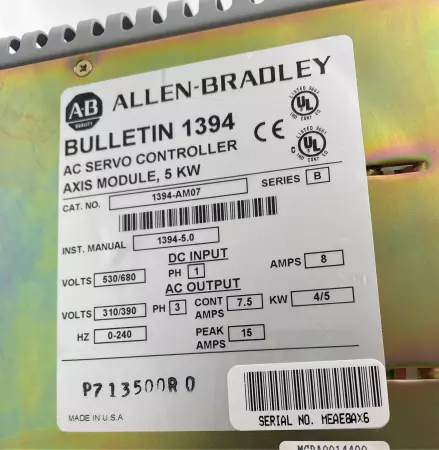 Allen-Bradley 1394-AM07 SER.B Servo Drive Controller 5kW (No Cover) 