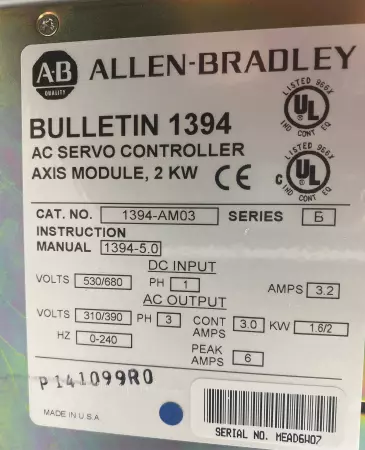 Allen-Bradley 1394-AM03 SER.B Servo Drive Controller 2kW (Broken Cover) 