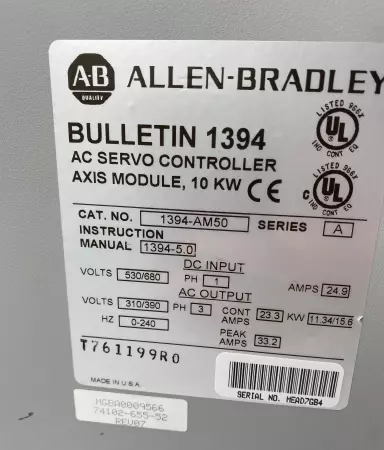 Allen-Bradley 1394-AM50 SER.A AC Servo Drive, 10kW (Broken Cover) 