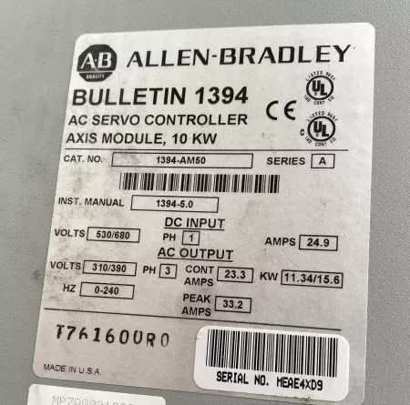 Allen-Bradley 1394-AM50 SER.A AC Servo Drive, 10kW (Broken Cover) 