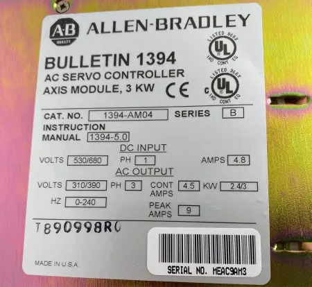 Allen-Bradley 1394-AM04 SB AC Servo Drive, 3kW (Broken Cover) 