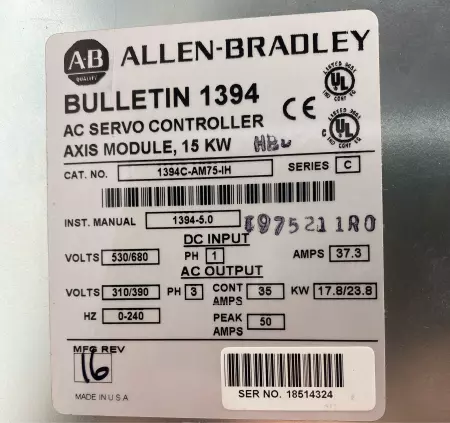 Allen-Bradley 1394C-AM75-IH SER.C AC Servo Drive, 15kW (No Cover) 