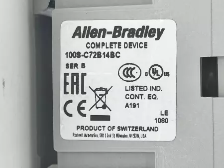 Allen-Bradley 100S-C72B14BC Contactor 600VAC 90A W/Aux. Contact 600V 10A 