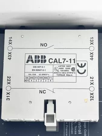 ABB B50C-* Contactor, 3-Pole 50Amp W/CAL7-11 Auxiliar Contact 