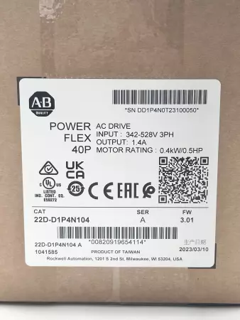 Allen-Bradley 22D-D1P4N104 SER.A PowerFlex 40 AC Drive, 0.5HP 