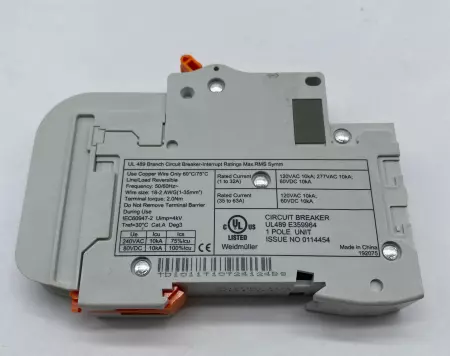 Weidmüller BR1D10UC 1-Pole Circuit Breaker, 60VDC 277VAC 10A 