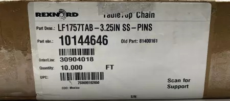 Rexnord 10144646 TableTop® Chain, 3.25