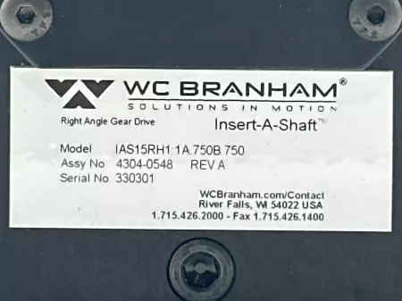 WC Branham 4304-0548 Insert-A-Shaft™ Right Angle Gear Box Ratio 1:1 