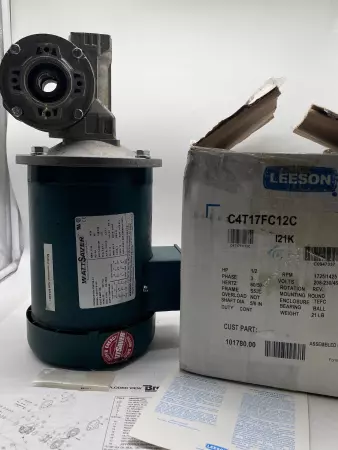 Leeson C4T17FC12C Gearmotor 0.5HP, W/Hydro-Mec Gearbox Ratio 10:1 