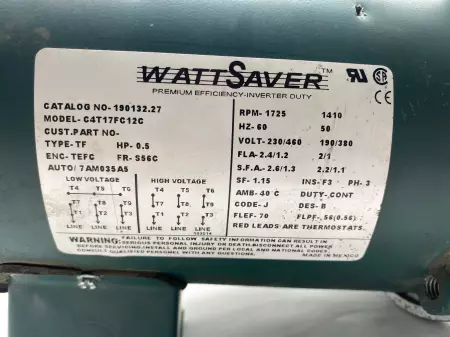 Leeson C4T17FC12C Gearmotor 0.5HP, W/Hydro-Mec Gearbox Ratio 10:1 