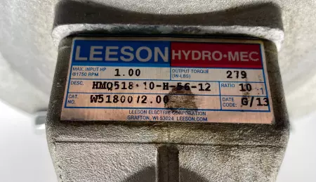 Leeson C4T17FC12C Gearmotor 0.5HP, W/Hydro-Mec Gearbox Ratio 10:1 