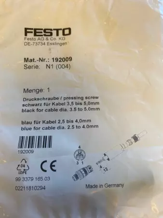 Festo SEA-3GS-M8-S Pneumatic Plug Connector  192009 