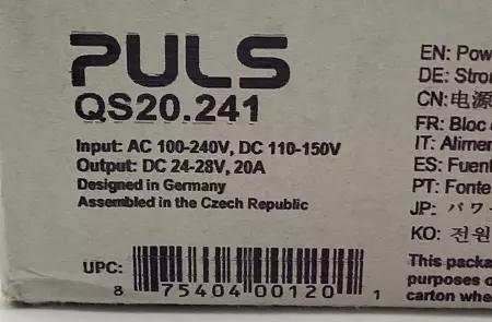 Puls QS20-241 Power Supply 100-240VAC/110-150VDC to 24-28VDC 20Amp 