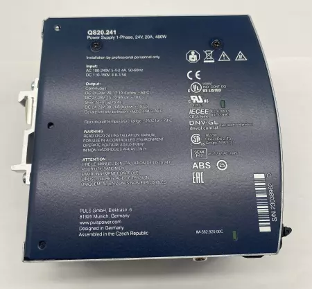 Puls QS20-241 Power Supply 100-240VAC/110-150VDC to 24-28VDC 20Amp 