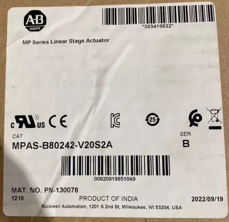 Allen-Bradley MPAS-B80242-V20S2A SER.B Linear Stage Actuator, 240mm Stroke 